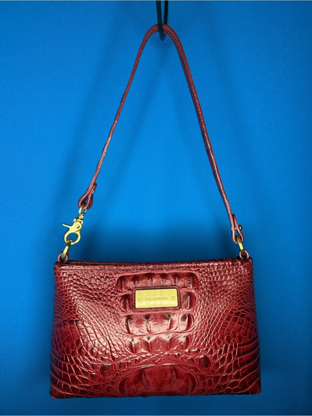 BRAHMIN ANYTIME MINI MELBOURNE CROC EMBOSSED LEATHER WRISTLET SHOULDER HAND BAG